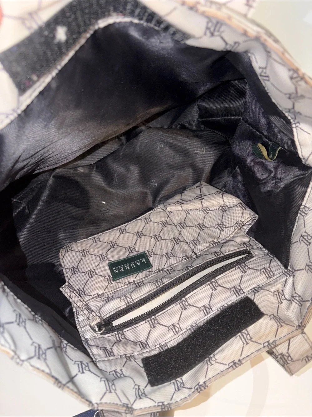 Ralph Lauren vintage waterproof tote some stains grey black logo front